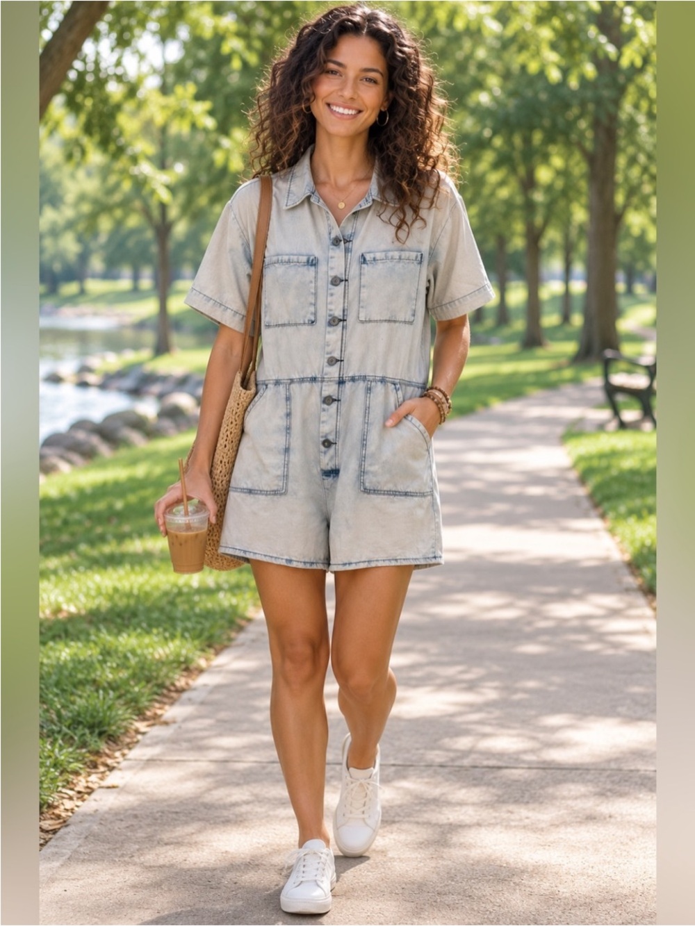 Umgee Light Wash Denim Short Romper - Pale Blue EUC Size Large